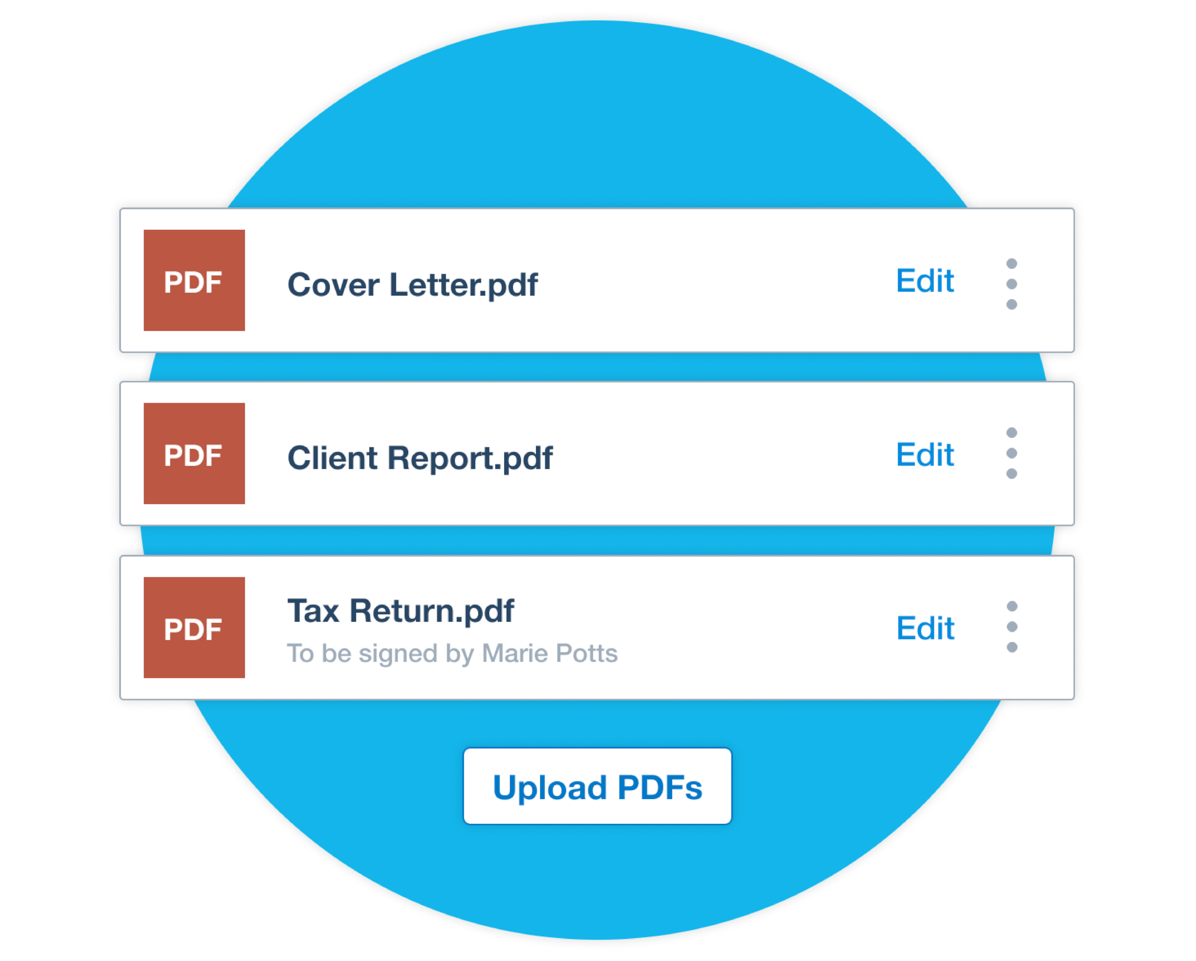 Cover letter, client report, and a tax return are included in a document pack.
